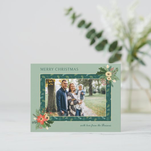 Festive Cute Christmas Floral 1 Photo  Feestdagenkaart (Staand voorkant)