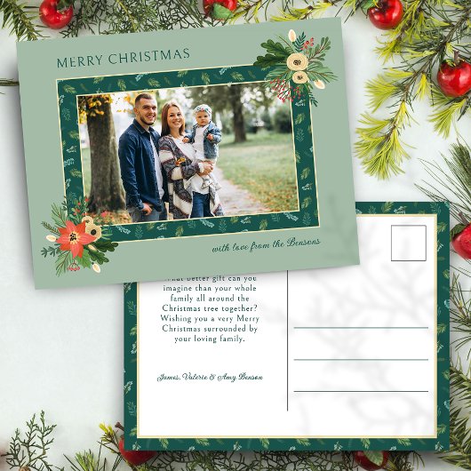 Festive Cute Christmas Floral 1 Photo  Feestdagenkaart