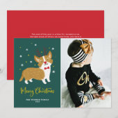 Festive Cute Corgi Reindeer Merry-kerstfoto Feestdagenkaart (Voorkant / Achterkant)