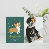 Festive Cute Corgi Reindeer Merry-kerstfoto Feestdagenkaart (Staand voorkant)
