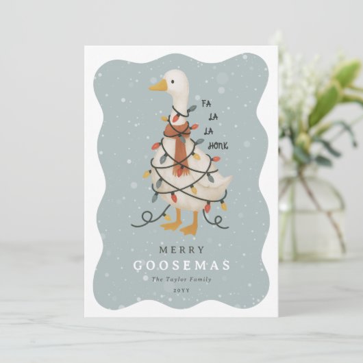 Festive Cute Goose Non-Photo Christmas Feestdagenkaart (Staand voorkant)