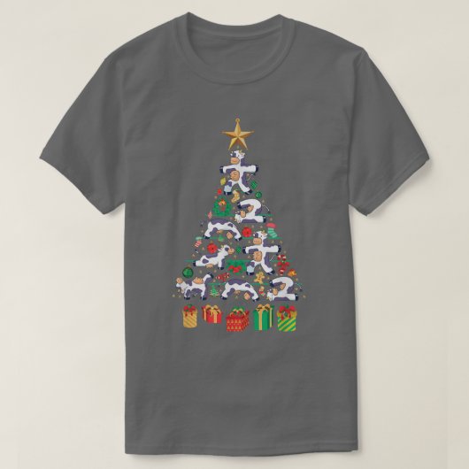 Festive Cute Koeien Dog Xmas Tree Design T-shirt (Design voorkant)