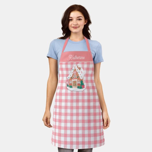 Festive Cute Pink Gingerbrood House Gingham Pset Schort (Gedragen)