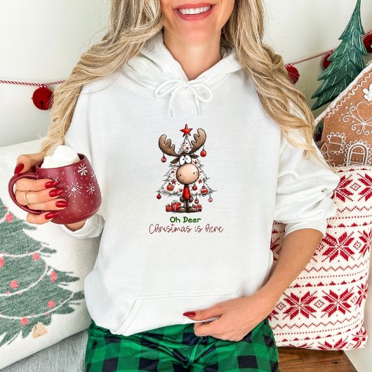 Festive Cute Reindeer “Oh Deer, Christmas Is Here” Hoodie