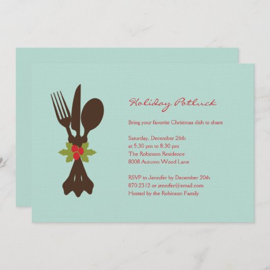 Festive Cutlery Holiday Party Uitnodiging (Voorkant / Achterkant)
