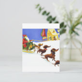 Festive Dachshund and Santa Pulling Waterverf Chr Feestdagenkaart (Staand voorkant)