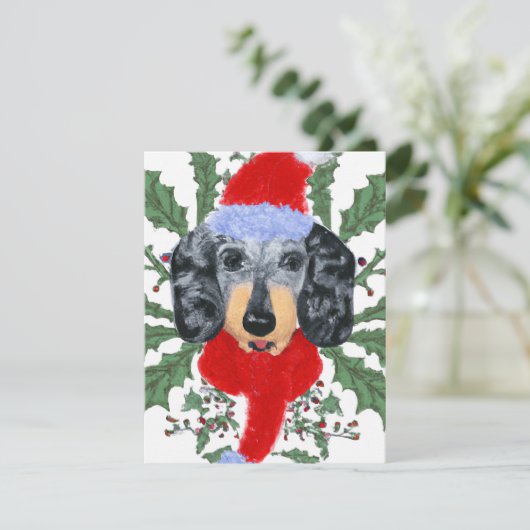 Festive Dachshund in een Wreater kerstkaart (Staand voorkant)