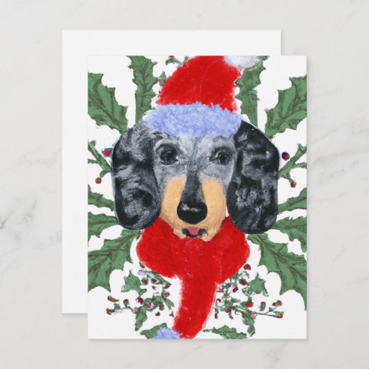 Festive Dachshund in een Wreater kerstkaart (Voorkant / Achterkant)