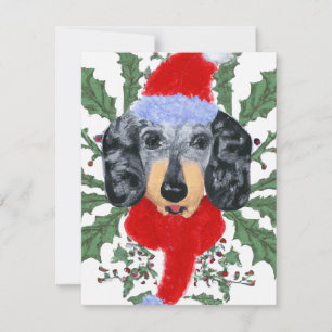 Festive Dachshund in een Wreater kerstkaart