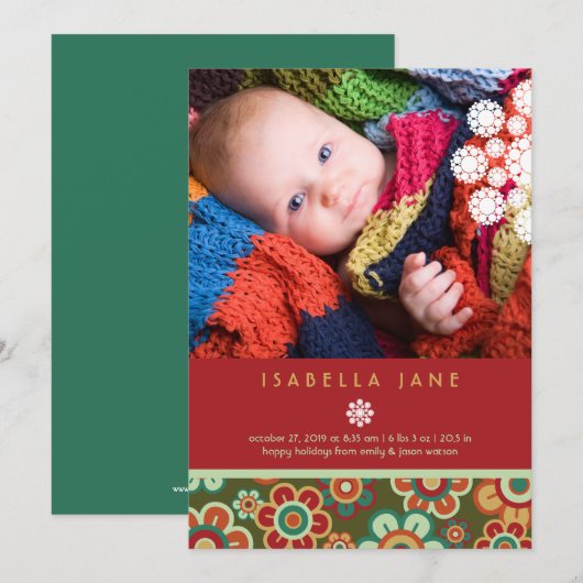 Festive Daisies Holiday Foto geboorteaankondiging Feestdagenkaart (Voorkant / Achterkant)