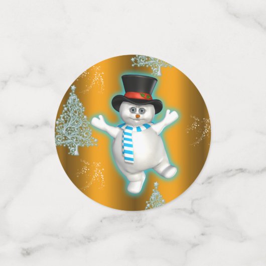 Festive Dansend Snowman op Gold Kerstmis Confetti (Kleine voorkant)