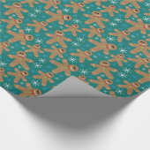 Festive Dark Blauwgroen GingerBrood Man Kerstmis Cadeaupapier (Hoek)