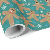 Festive Dark Blauwgroen GingerBrood Man Kerstmis Cadeaupapier (Rol Hoek)