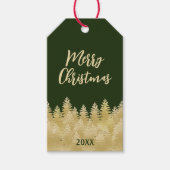 Festive Dark Green Gold Pine Trees Merry Kerstmis Cadeaulabel (Voorkant)