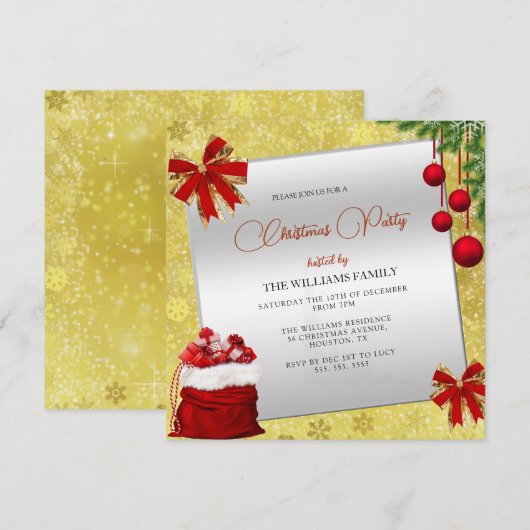 Festive Decorations Gold Christmas Party Kaart (Voorkant / Achterkant)