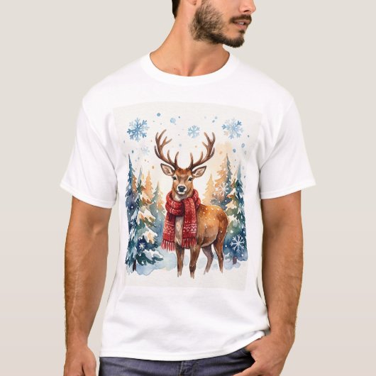 Festive Deer in Snowy Forest T-shirt (Voorkant)