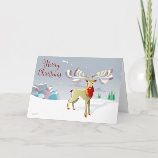 Festive Deer kerstkaart met bericht Kaart (Voorkant)