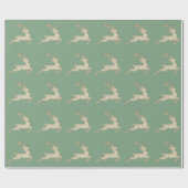 Festive Deer Pattern Green Kerstmis Cadeaupapier (Vlak)