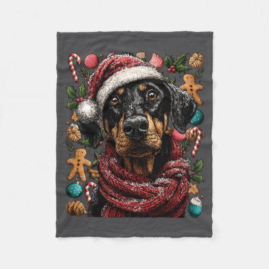 Festive Doberman With Santa Hat Snowy Winter Chris Fleece Deken (Voorkant)