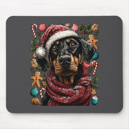Festive Doberman With Santa Hat Snowy Winter Chris Muismat (Voorkant)