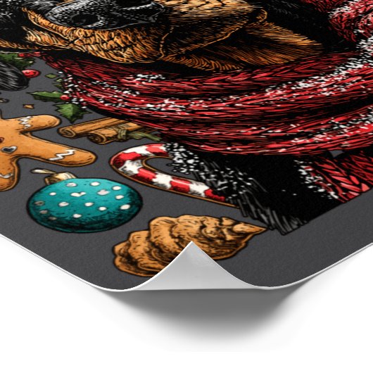 Festive Doberman With Santa Hat Snowy Winter Chris Poster (Hoek)
