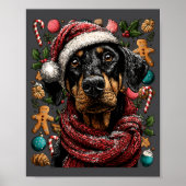 Festive Doberman With Santa Hat Snowy Winter Chris Poster (Voorkant)