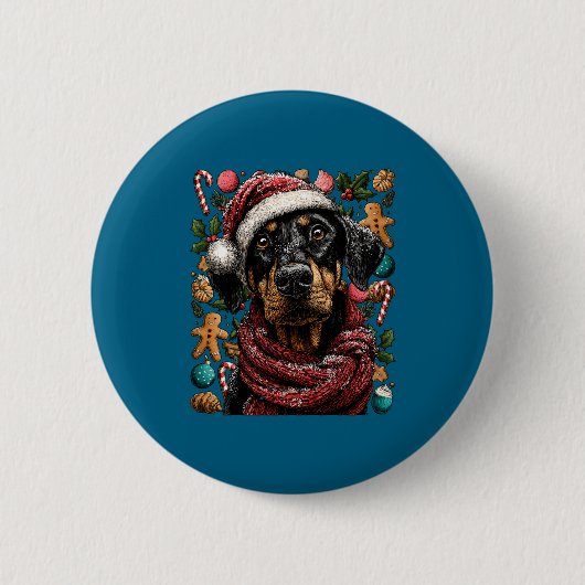 Festive Doberman With Santa Hat Snowy Winter Chris Ronde Button 5,7 Cm (Voorkant)