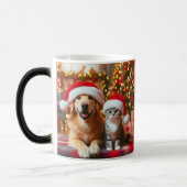 Festive Dog and Cat Christmas Magische Mok (Links)