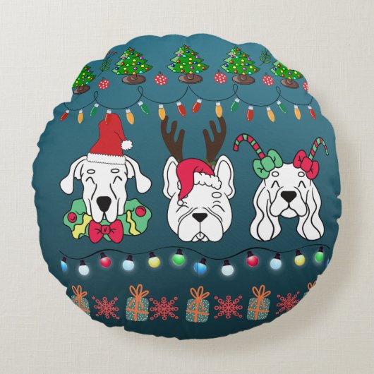 Festive Dog Christmas Pattern-cute holiday dogs Rond Kussen (Voorkant)