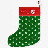 Festive Dog Paw Print  Custom Name Kleine Kerstsok (Achterkant)