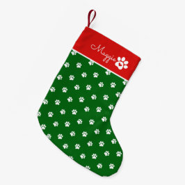 Festive Dog Paw Print  Custom Name Kleine Kerstsok