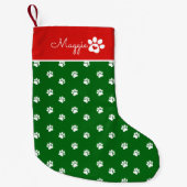 Festive Dog Paw Print  Custom Name Kleine Kerstsok (Voorkant)