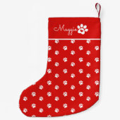 Festive Dog Paw Print  Custom Name Kleine Kerstsok (Achterkant)