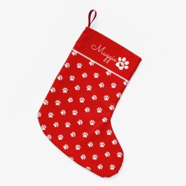 Festive Dog Paw Print  Custom Name Kleine Kerstsok