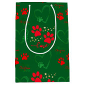 Festive DOG PAW PRINTS and LOVE HEARTS Christmas Medium Cadeauzakje (Voorkant)