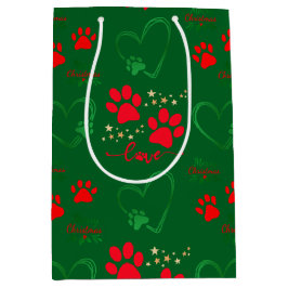 Festive DOG PAW PRINTS and LOVE HEARTS Christmas Medium Cadeauzakje