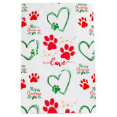Festive DOG PAW PRINTS and LOVE HEARTS Christmas Medium Cadeauzakje (Voorkant)