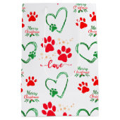 Festive DOG PAW PRINTS and LOVE HEARTS Christmas Medium Cadeauzakje (Achterkant)