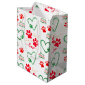 Festive DOG PAW PRINTS and LOVE HEARTS Christmas Medium Cadeauzakje (Achterkant Gekanteld)