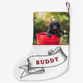 Festive Dog Photo and Name Ribbon Kleine Kerstsok (Achterkant)