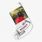 Festive Dog Photo and Name Ribbon Kleine Kerstsok (Achterkant (Hangend))