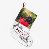 Festive Dog Photo and Name Ribbon Kleine Kerstsok (Voorkant (Hangend))