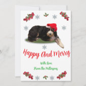 Festive dog wearing a Santa Hat Flat Holiday Card Feestdagenkaart (Voorkant)