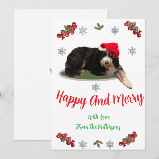 Festive dog wearing a Santa Hat Flat Holiday Card Feestdagenkaart (Voorkant / Achterkant)