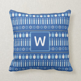 Festive Dreidel Icons Hanukkah Holiday Blue Gold Kussen