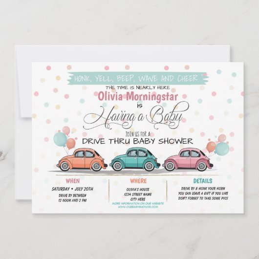 Festive Drive by Baby shower Parade Invitation Kaart (Voorkant)