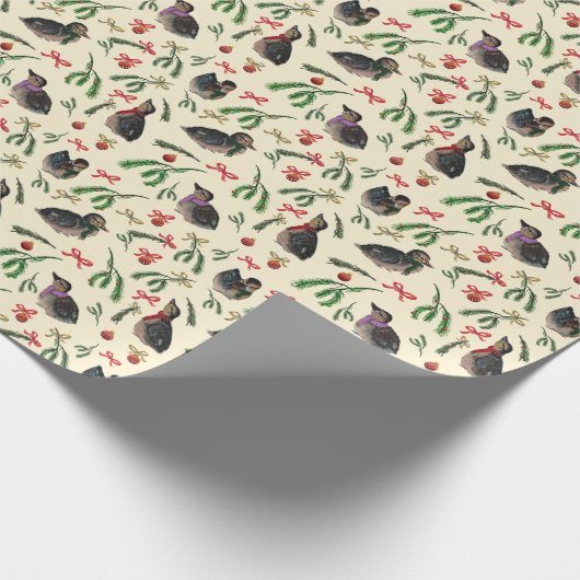 Festive Ducklings met Ornamenten kerstfeestdag Cadeaupapier (Hoek)