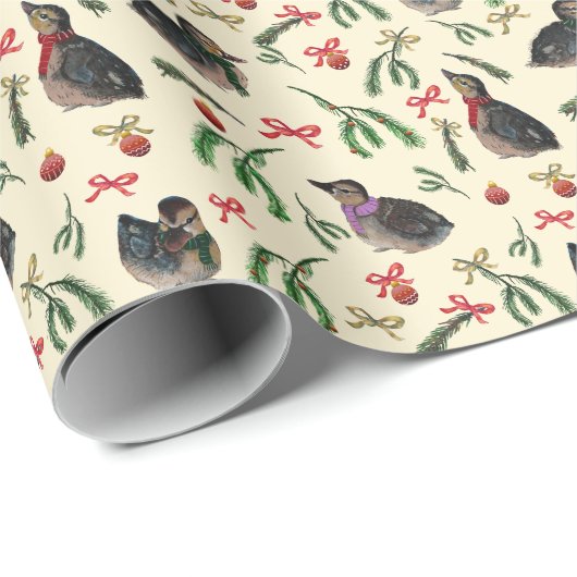 Festive Ducklings met Ornamenten kerstfeestdag Cadeaupapier (Rol Hoek)
