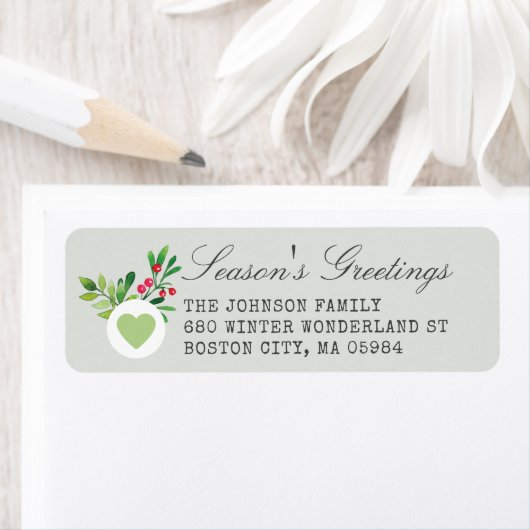 Festive Dusty Green Return Address Holiday Etiket (Insitu)