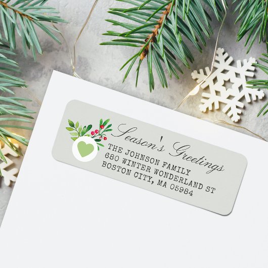 Festive Dusty Green Return Address Holiday Etiket